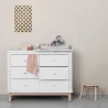 Commode avec petit plan à langer Wood 6 tiroirs Blanc et Chêne